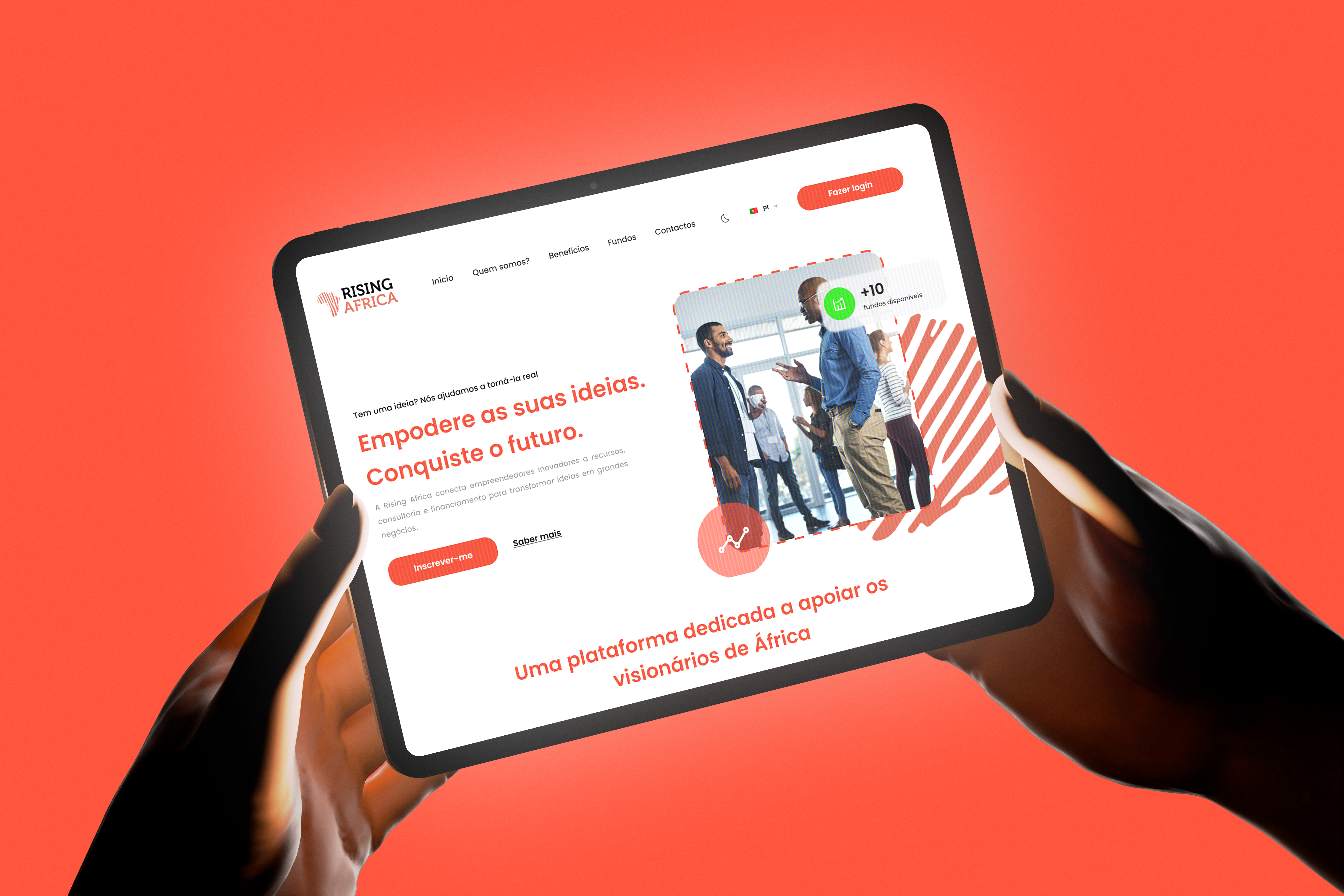 Website Rising Africa a mostrar a hero page da plataforma