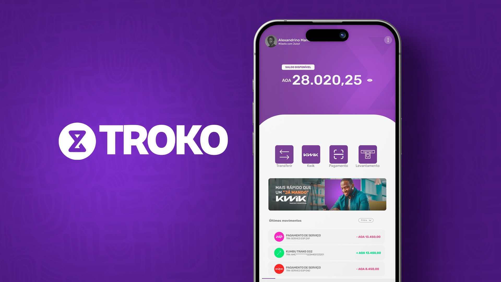 App Troko a mostrar o saldo disponível