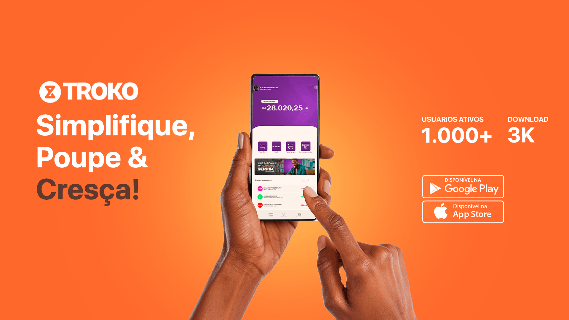 Campanha de lançamento da Troko, com a frase "Simplifique, Poupe & Cresça!"